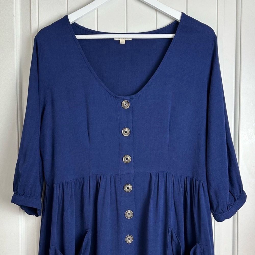 ODDY quaint Navy button down pocket sleeved sun dress size 1XL